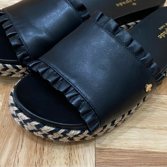 KATE SPADE “Zahara” Ruffle Trim Black Slides Espadrille Size 7.5 - Picture 3 of 15